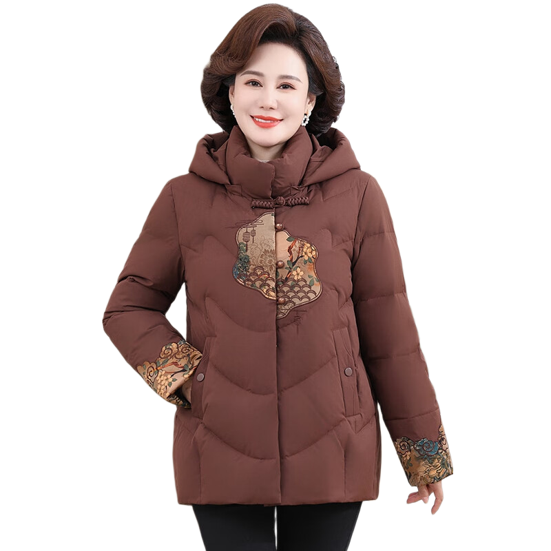 QIUFULUO Women's Winter Warm High-Quality Down Cotton Jacket Mid-Aged and Elderly Fashion Coat for 50-60 Years Old