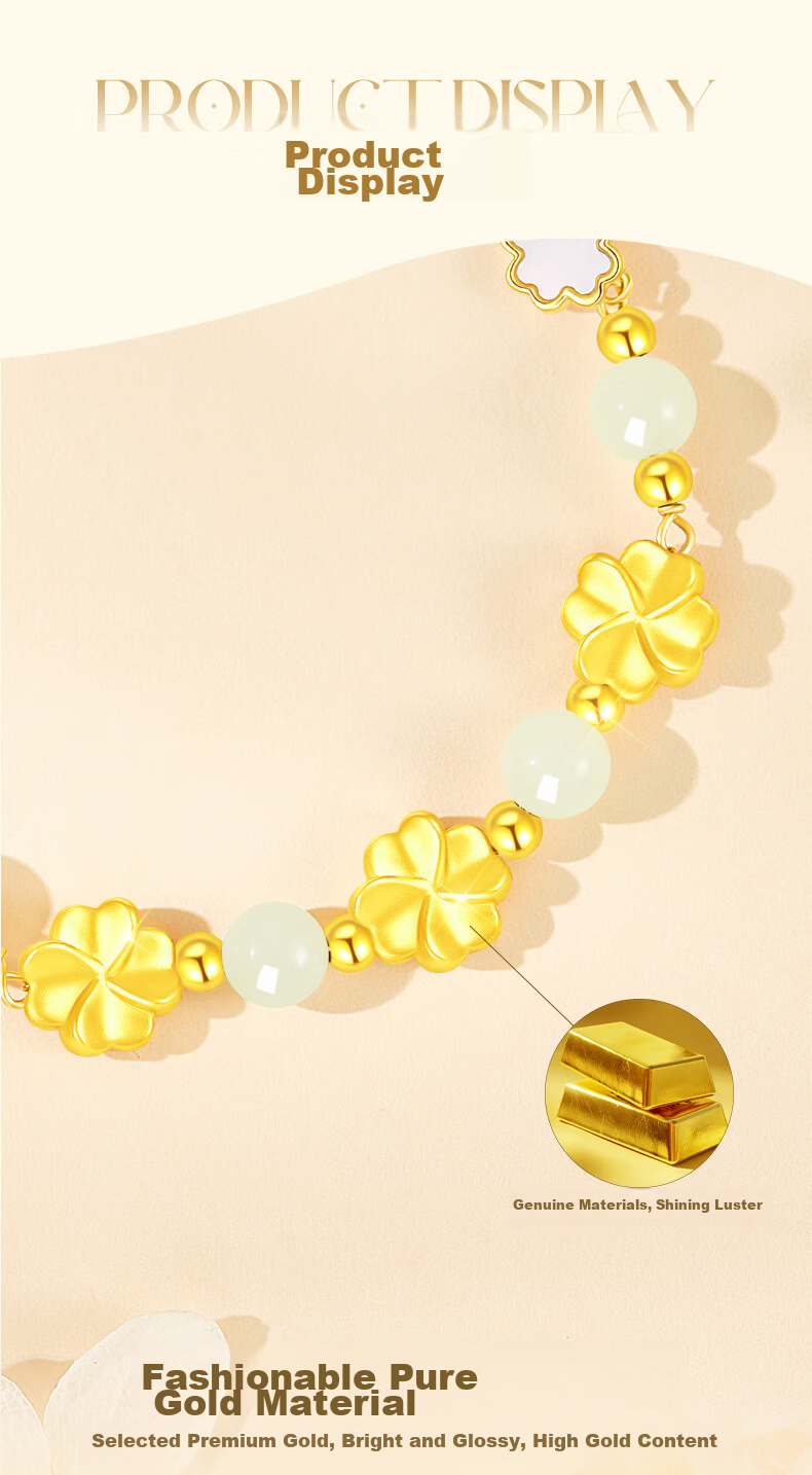 Lao Feng Xiang 2026 New Pure Gold Four-Leaf Clover Bracelet for Women Birthday Anniversary Gift for Girlfriend Wife 5