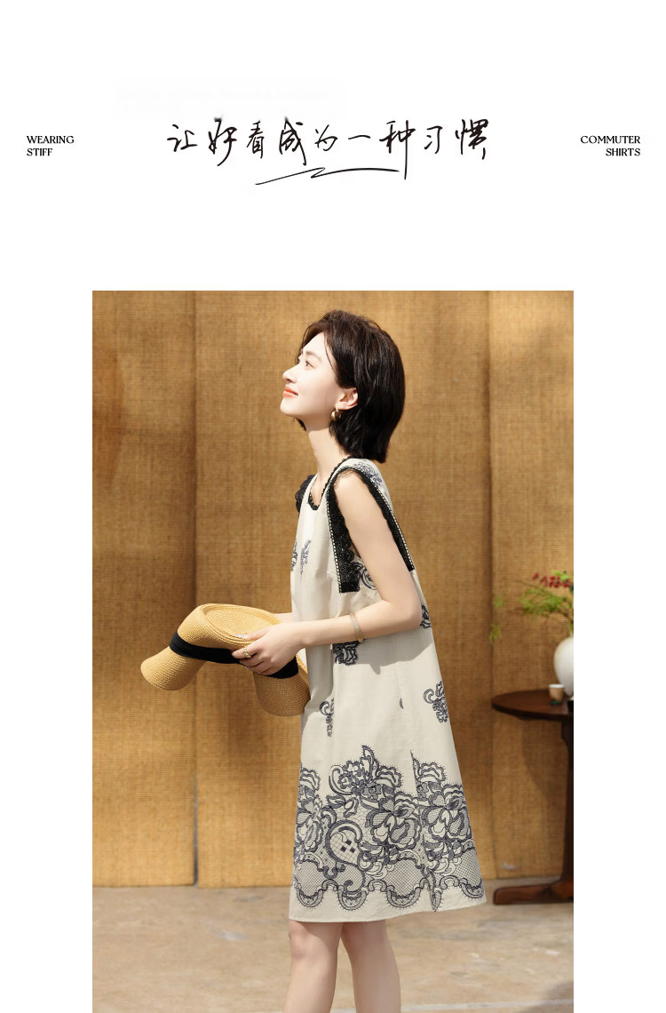 Demana [Oxygen Pure Cotton] Summer Romantic Urban Style Sleeveless Printed Lace Loose Slim Dress for Women Premium Feel 10