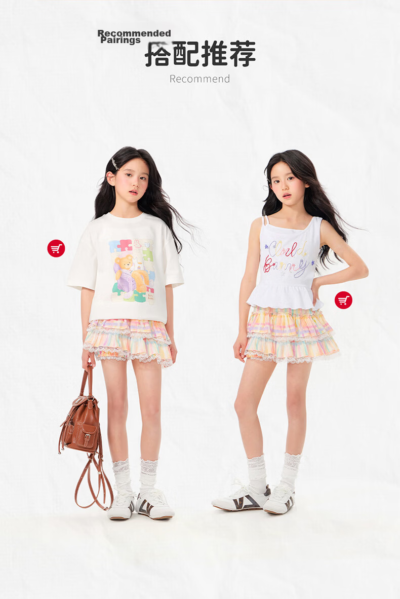BARRY BANNY Girls Gradient Skirt 2026 Summer Kids Anti-Exposure Lace Short Skirt 8027 Pastel 160 5