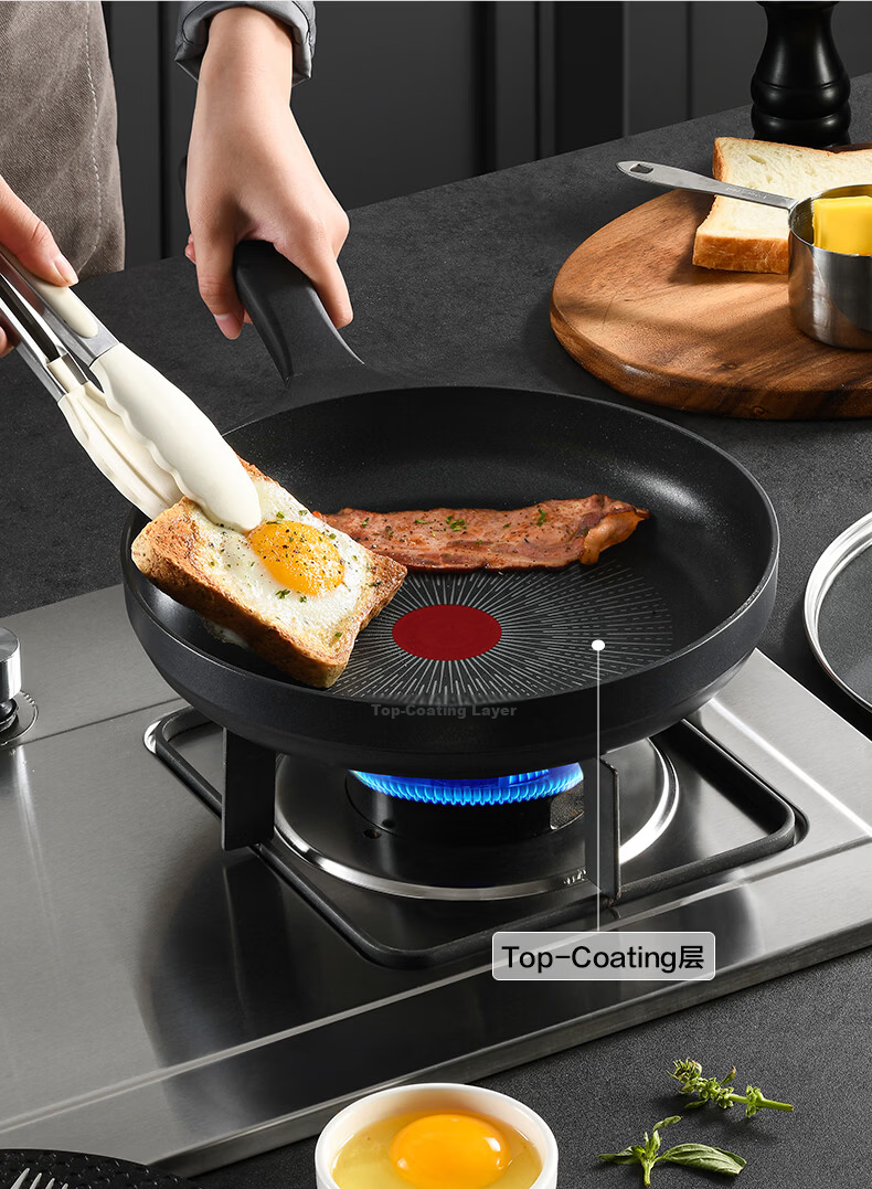 Tefal 6x Durable Non-Stick Frying Pan Lightweight Titanium Coated Flat Skillet Low Smoke Steak Pan Dishwasher Safe 16