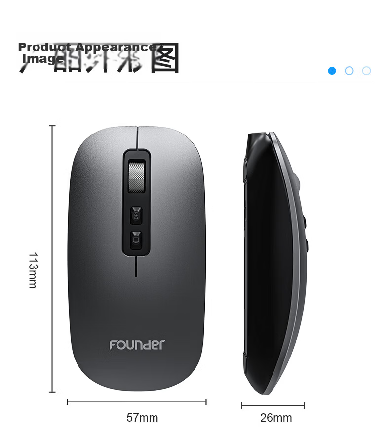 Founder Wireless Bluetooth Silent Mouse Dual Mode Rechargeable Slim Portable Business Office Home Tablet Laptop Desktop PC Mobile Universal W231 Metal Gray 14