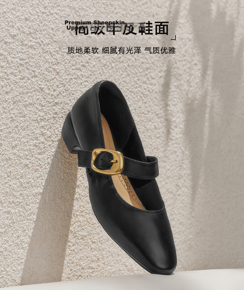 Senda Mary Jane Women's Small Leather Shoes JD Self-operated Lambskin Spring Autumn Commuting Chunky High Heel Single Shoes Black 36 4