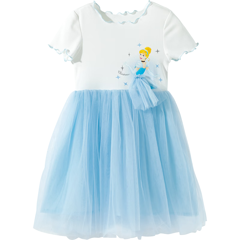Disney Summer Girls Lightweight Short Sleeve Dress Casual Skin-friendly Fashion Princess Dress Light Blue 101