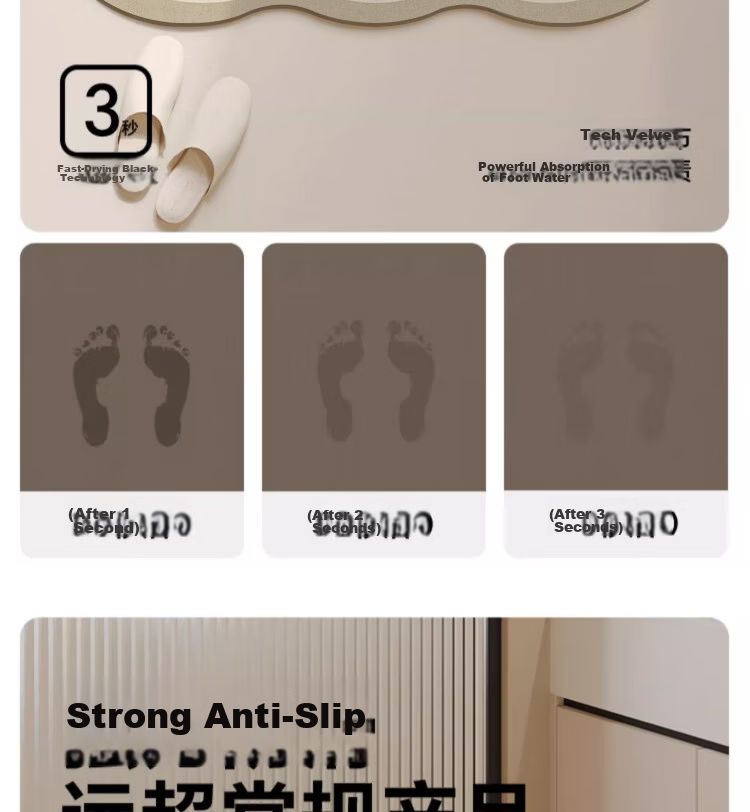 Bodisi Bathroom Floor Mat Absorbent Non-Slip Entrance Kitchen Toilet Home Rug 70*45CM 10