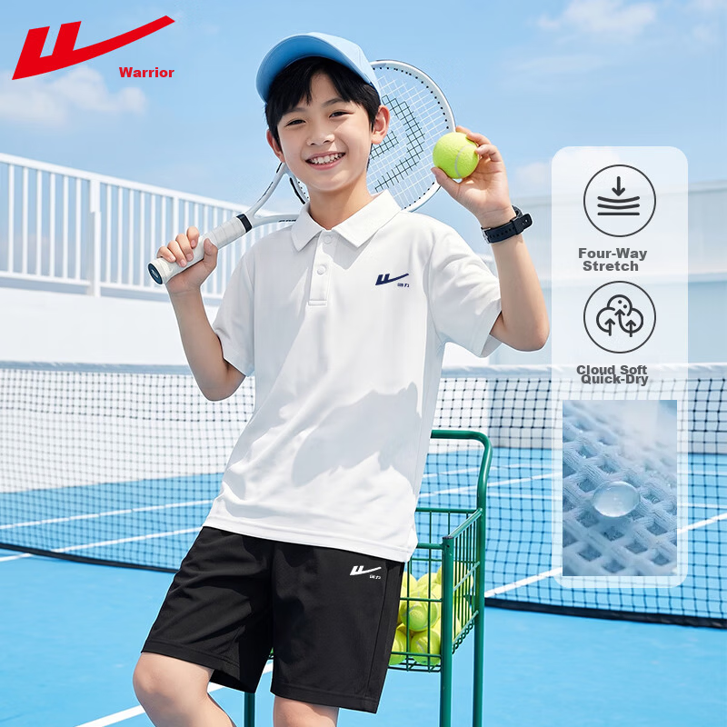 Warrior Kids Quick-Dry Sports Set Boys Summer Polo Shirt and Shorts Two-Piece Breathable Cooling Girls Sportswear Trend