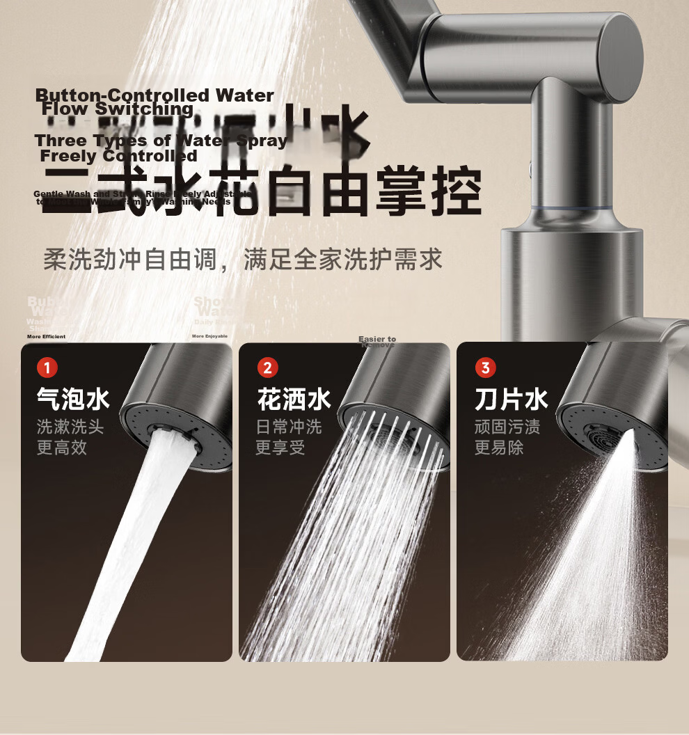 ARROW Robotic Arm Faucet 360° Rotatable Stainless Steel Lucky Cat Hot and Cold Wash Basin AE41307GGW 17