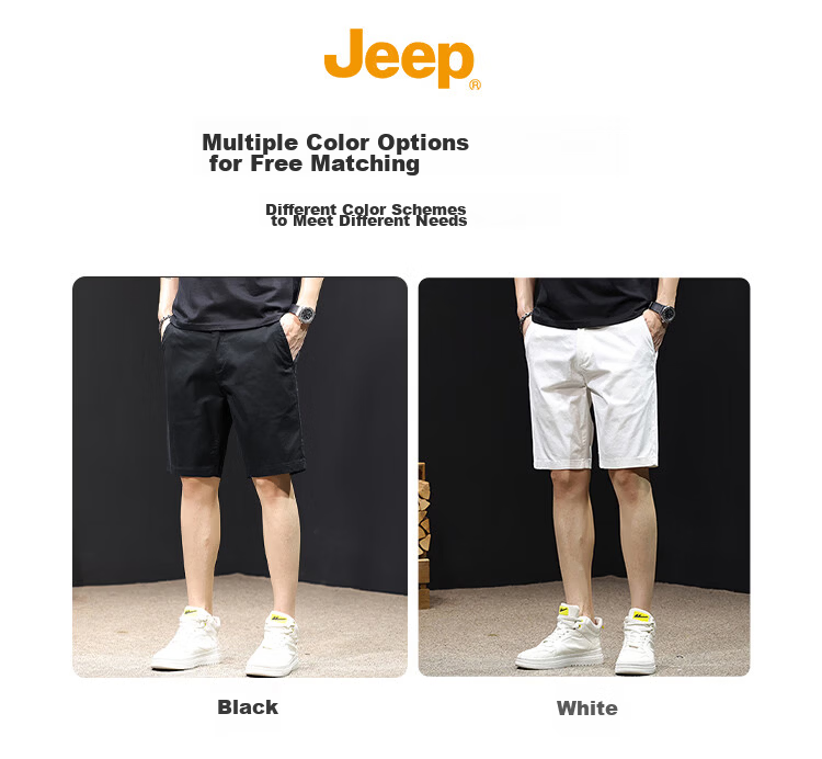 JEEP Men's Summer White Straight Casual Loose Fit Five-Point Shorts White 29 5