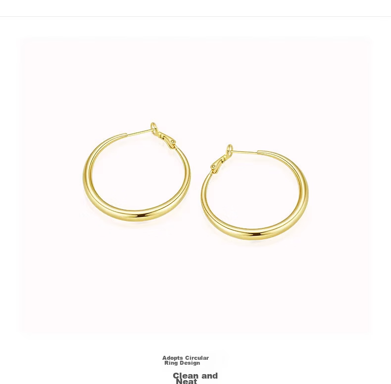 Aji Bean Earrings Fashion French Hoop Studs Commuter Versatile Plain Circle Ear Accessories Birthday Gift for Girlfriend Gold 4