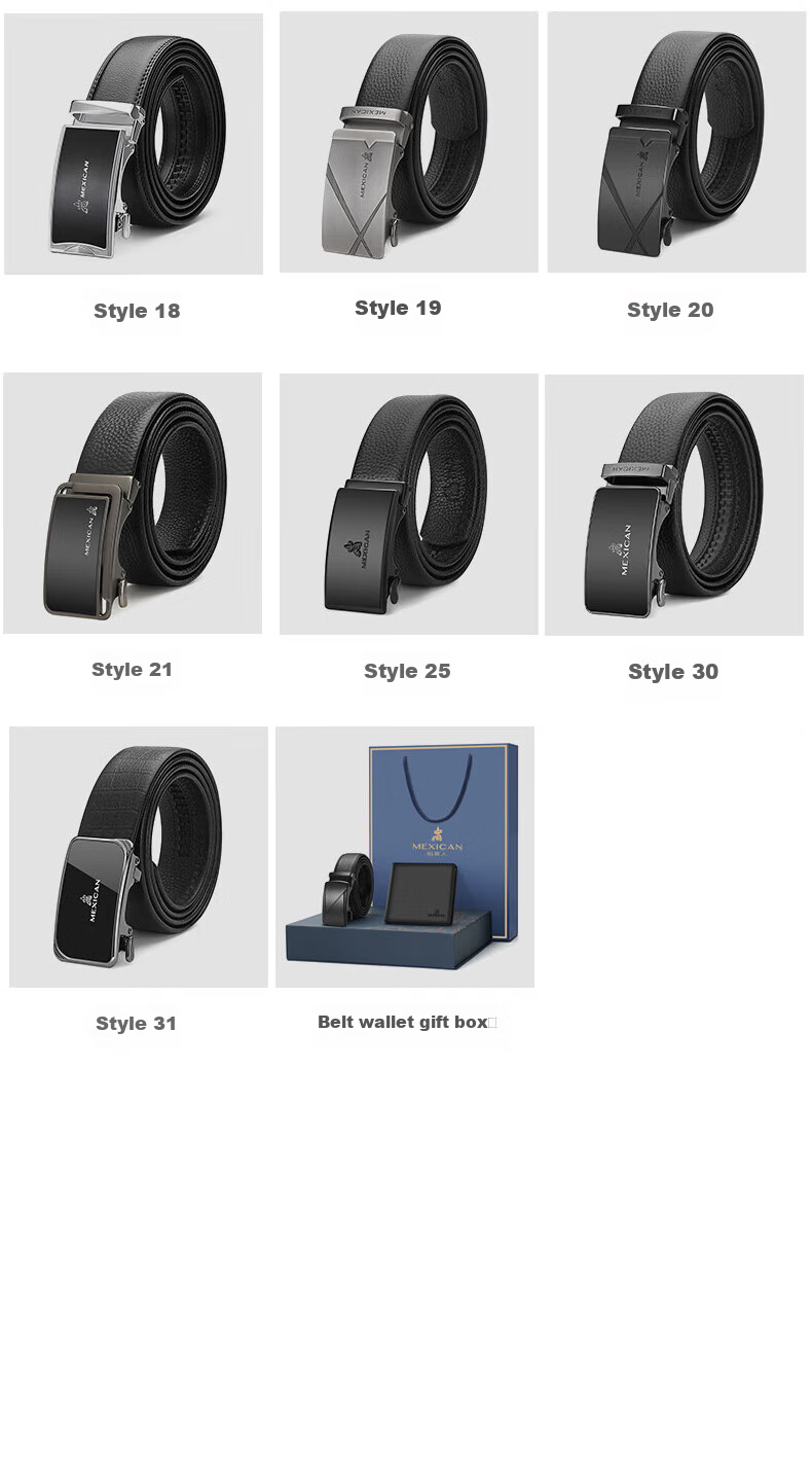 MEXICAN Leather Belt for Men, Cowhide Waistband, Business Casual Trouser Belt with Automatic Buckle, Birthday Gift 15
