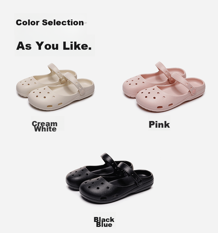 GUOLUOFEI Mary Jane EVA Clog Sandals for Women, Closed Toe, Non-Slip Soft Sole, Outdoor Beach Slippers, Black, Size 38 9
