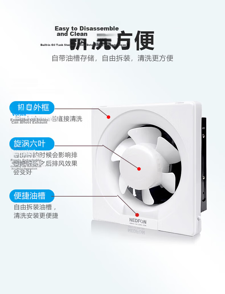 Nedfon Exhaust Fan Bathroom Ventilation Fan Household Louver Wall Window Ventilator Low Noise Kitchen Smoke Extractor All Plastic Model - 10 Inch APB25-5-BS 7