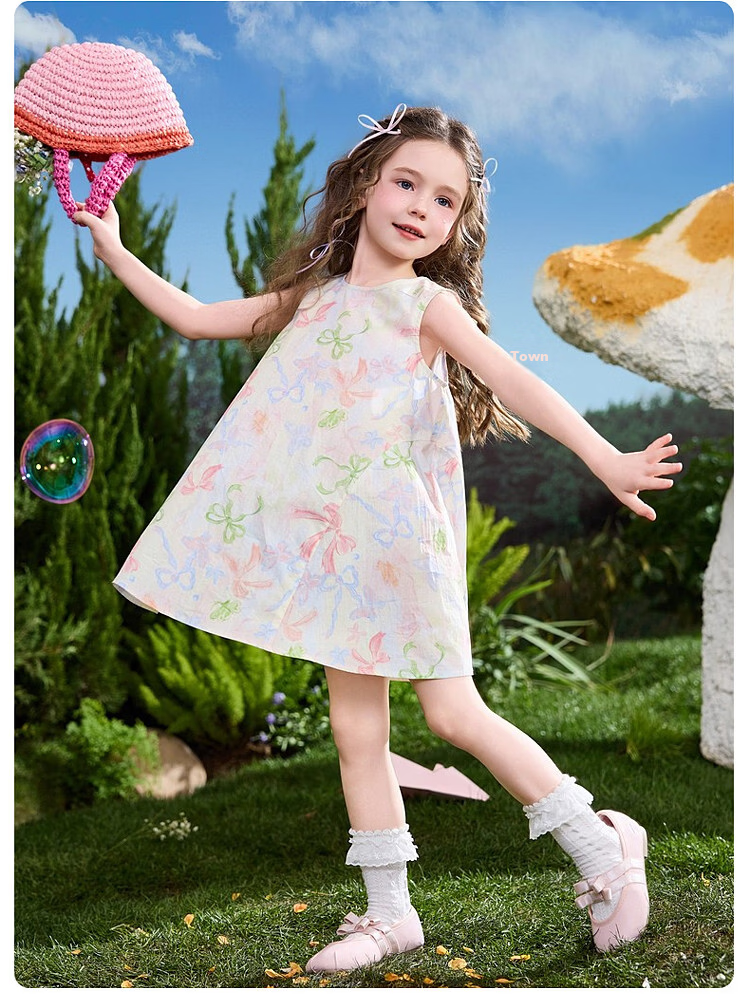 ASK JUNIOR Kids Summer Sleeveless Cotton Printed Vest Dress for Girls 16