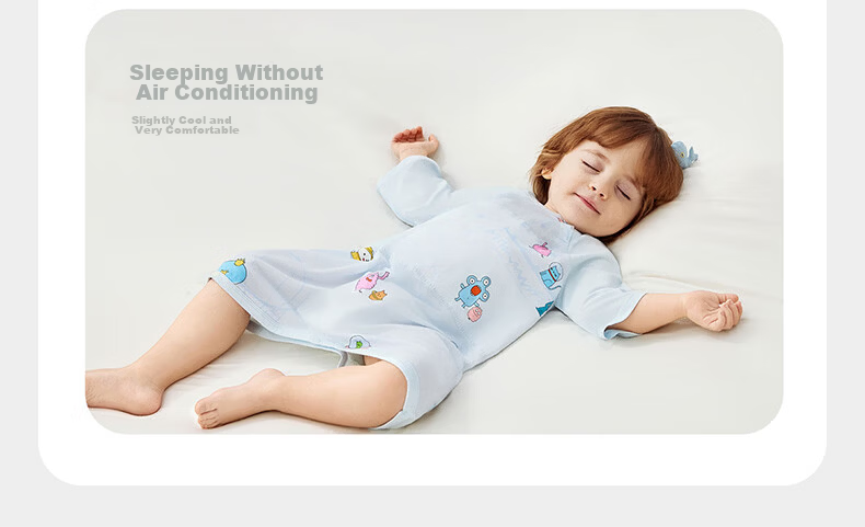 Babycare Baby Spring and Summer Sleep Dress with Soft Belly Protection, Leg-Separated Sleeping Bag, 3/4 Sleeve, Mint Seed Pattern, Size 110 (105-115cm) 13