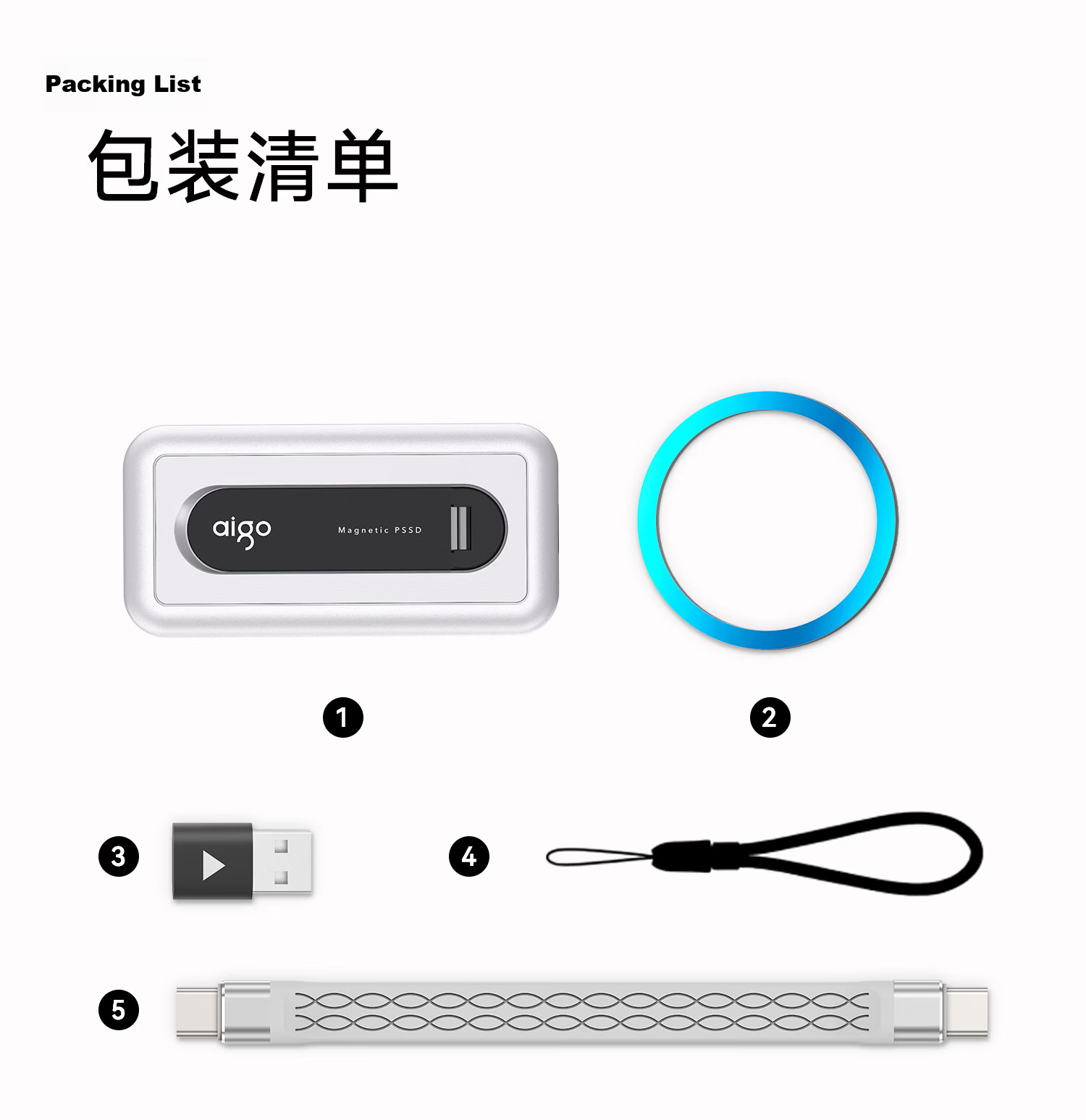 Aigo 2TB Type-C Magnetic Portable SSD USB 3.2 520MB/s AP20 Large Capacity Mobile Phone Stand Function App Backup 38