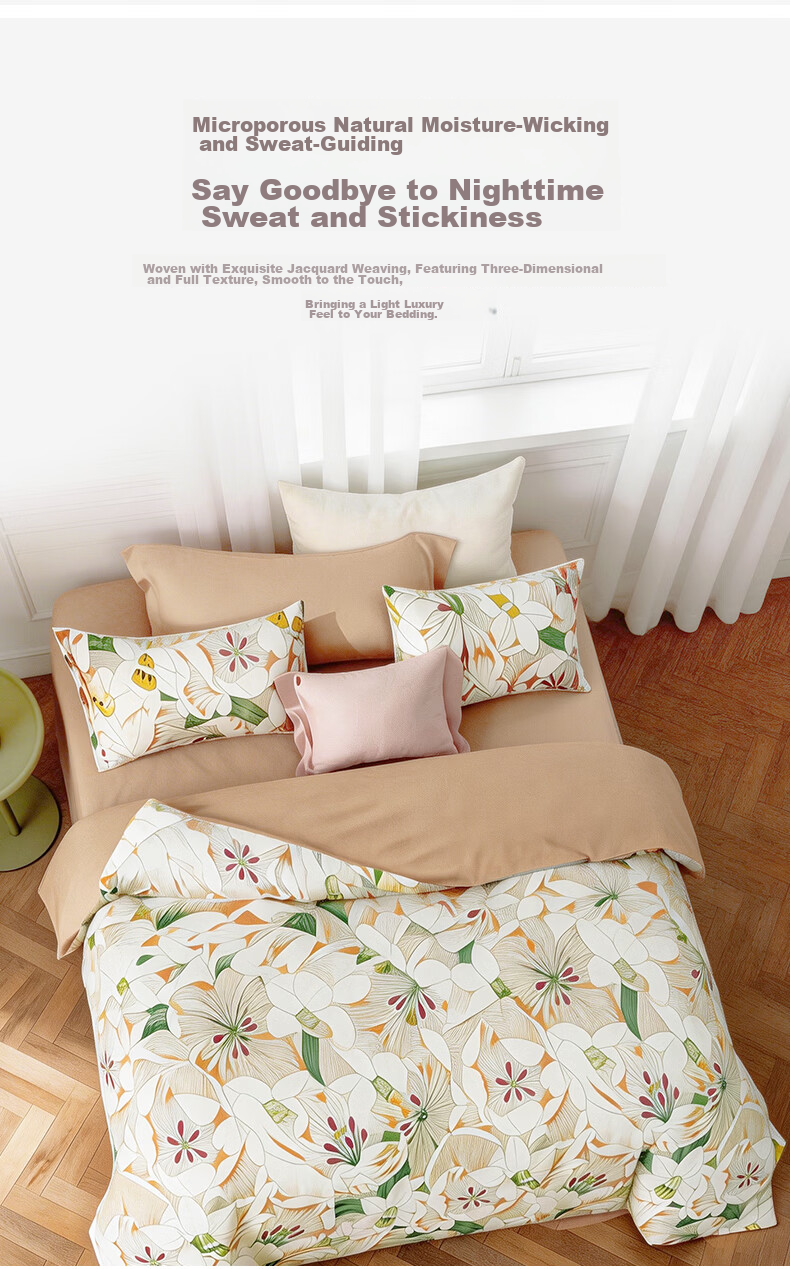 KINTHERI Jacquard Four-Piece Bedding Set for Comfortable Sleep, Enjoy Life, Duvet Cover: 200×230cm 4