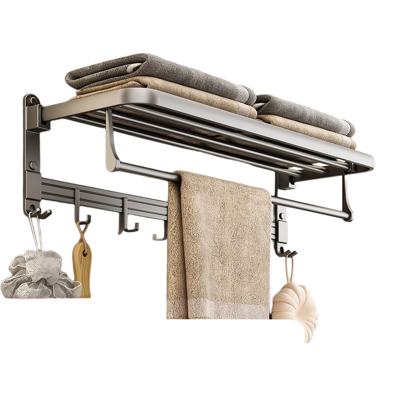 Youqin Gunmetal Towel Rack Bathroom No-Drill Towel Storage Rack Wall-Mounted Space Aluminum Bathroom Toilet Hanging Rod