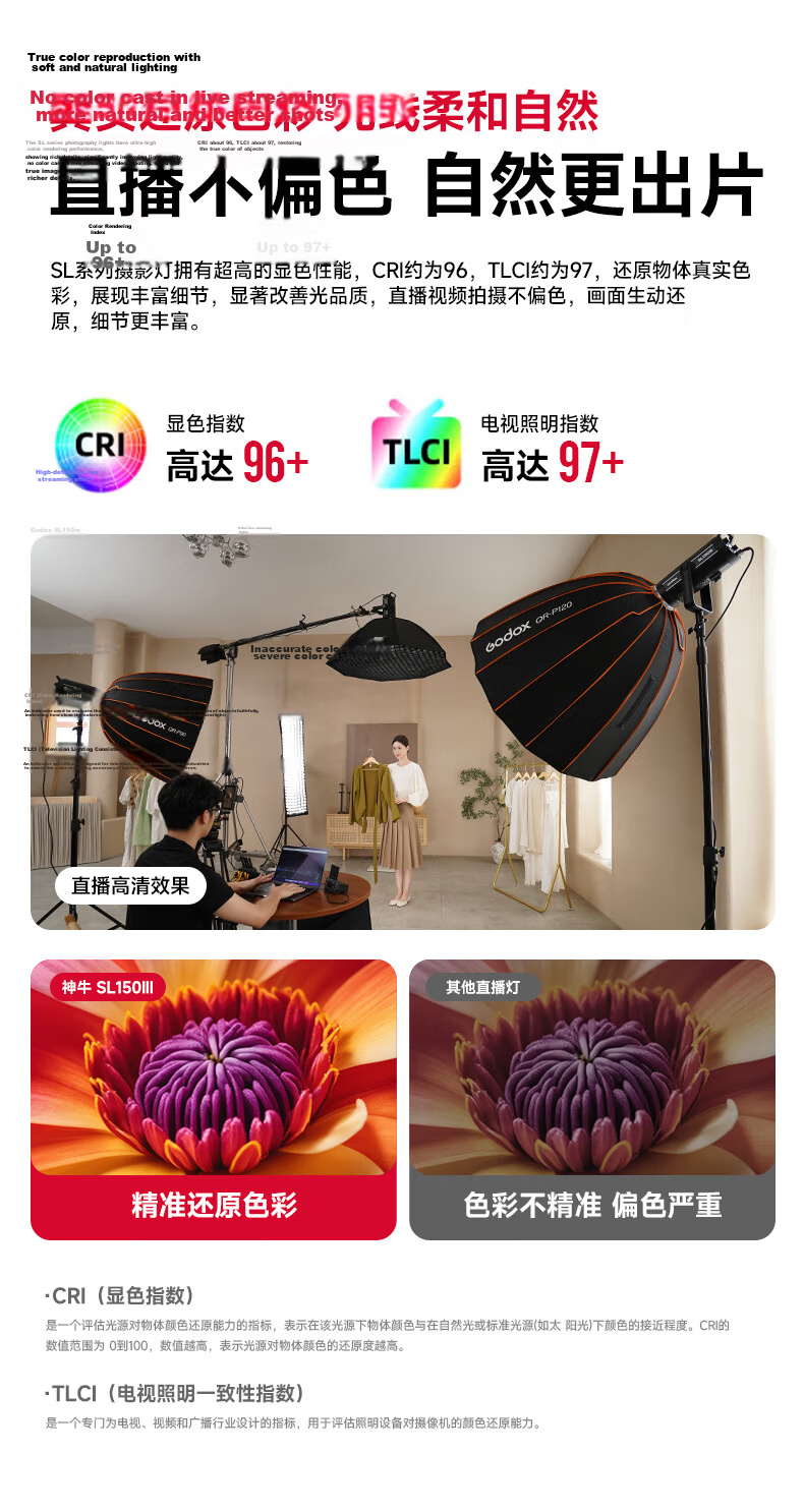 Godox SL300IIIw III Generation Live Streaming Fill Light Photography Continuous Light Beauty Light Recording Photo Studio Continuous Light Children's Photography Top Light 7
