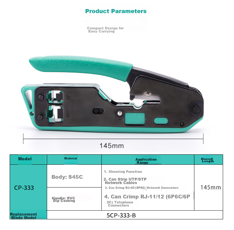 Pro'sKit CP-333 6P/8P Vertical Network Cable Crimper Network Crimping Tool 6