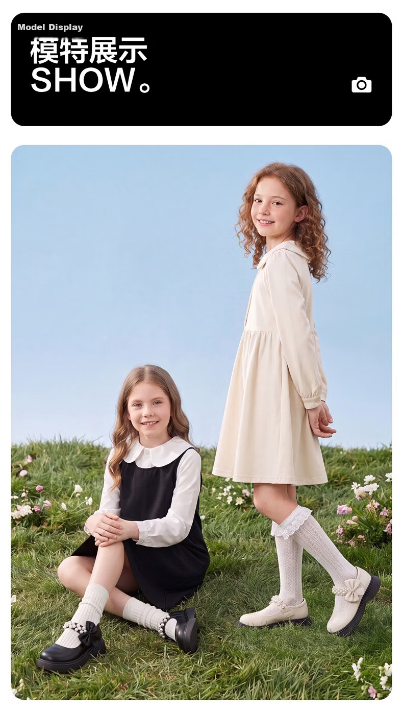 Eierkang Girls Black Leather Classic Pearl Bow Princess Shoes Student Performance Soft Sole Flats Black Size 32 9