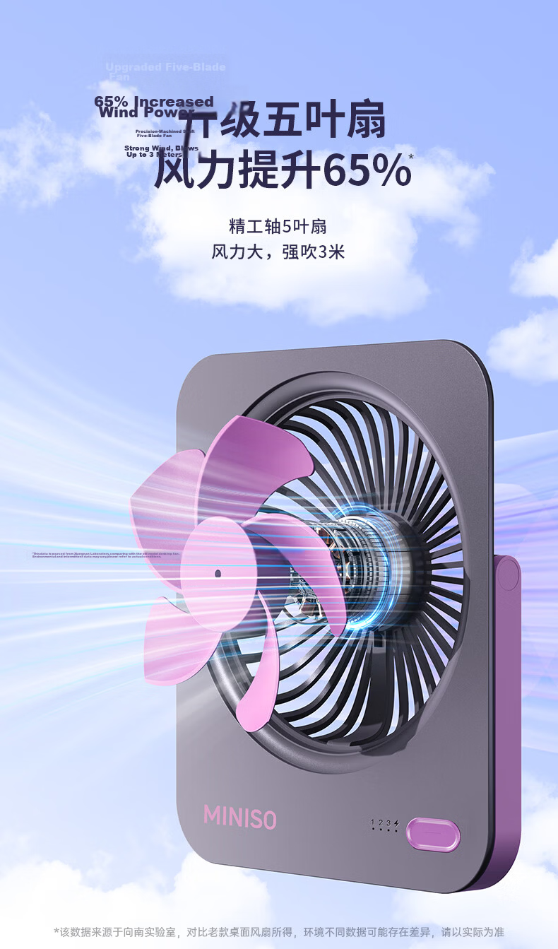 MINISO Desktop Fan Small Fan 2026 New Silent Long Battery Life Dual Power Portable USB Table Fan for Office Home Dormitory 13
