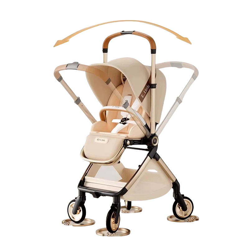 Elittile Baby Stroller 0-3 Years Foldable Reclining Shock Absorption High Landscape EMU Pro Max Golden Amber