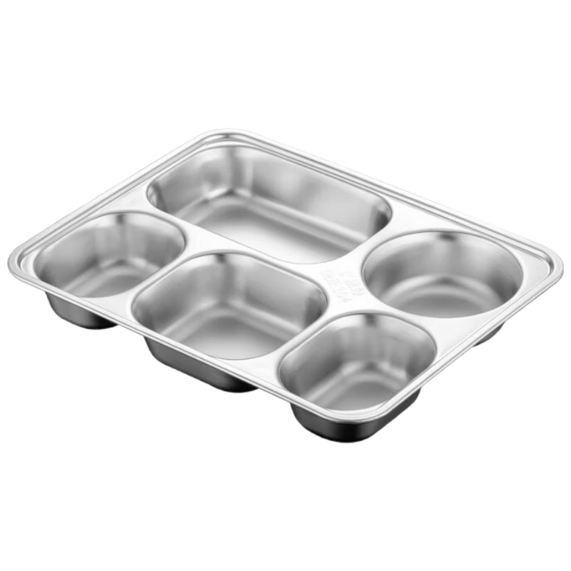 Danshizhiyuan 304 Stainless Steel Fast Food Tray Divided Plate School Canteen Dinner Plate Large Round Six-Compartment (Beijing Warehouse)