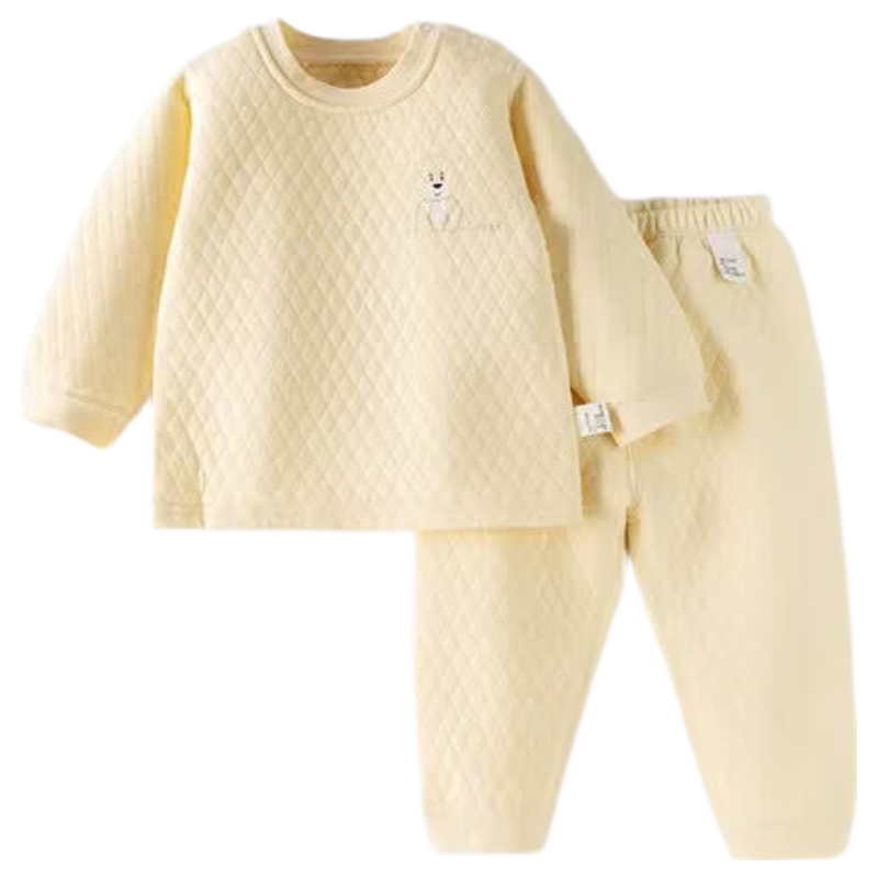 Huanxixiaoxiong 6 Months to 3 Years Old Baby Clothes, Pure Cotton Thermal Underwear Set, Winter Three-Layer Warm Thin Cotton Baby Autumn And Winter