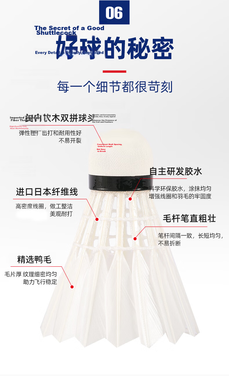 Lingmei Feather Badminton L06 Durable Stable Flight Training Competition Shuttlecock Selected Duck Feathers 12-Pack Speed 77 9