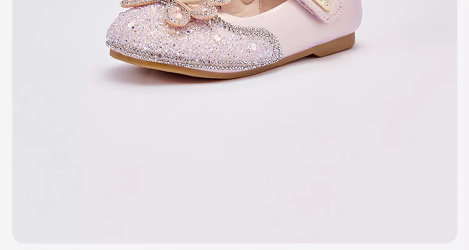 DAVE & BELLA Children's Leather Shoes, Girls' Princess Shoes, Sparkling Crystal Shoes, Spring And Autumn Baby Performance Shoes 14