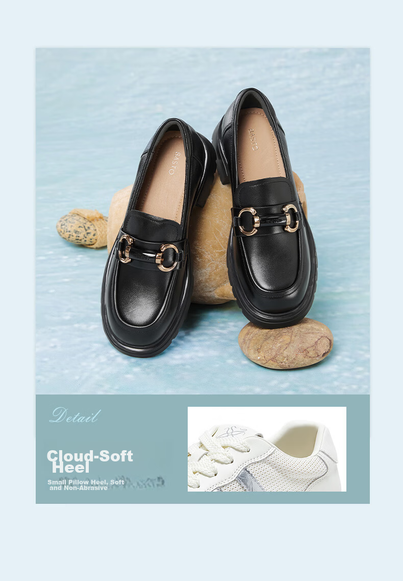 BASTO 26 Spring Loafers Simple College Style Chunky Heel Women's Single Shoes TFW68AA6 Black 41 9
