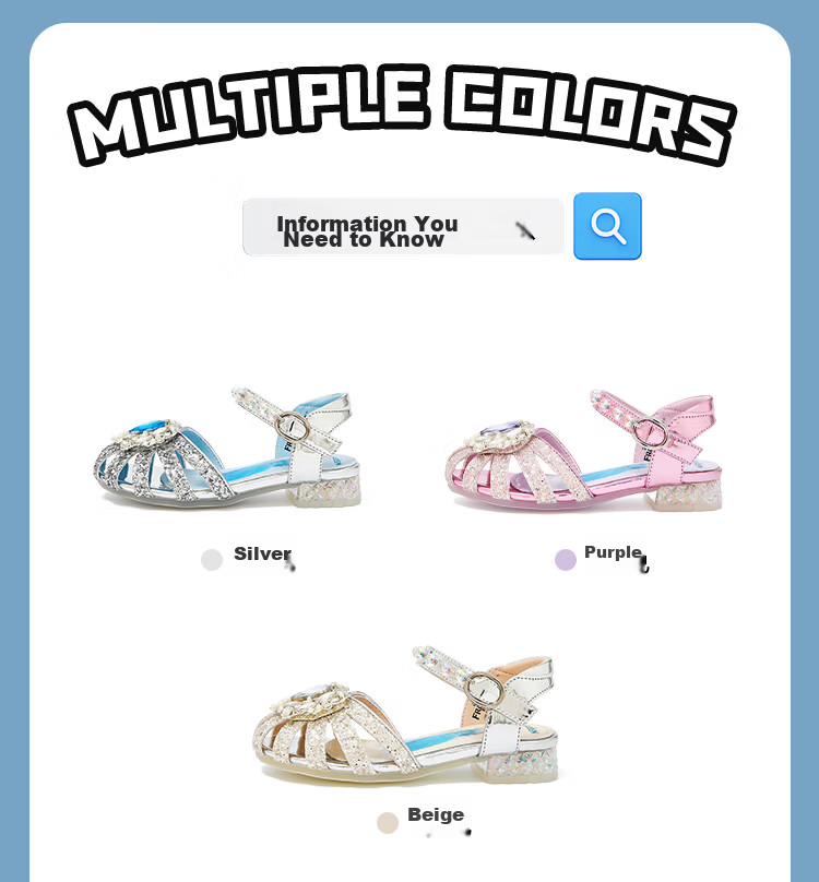 Disney Elsa Princess Girls Summer Sandals Crystal Shoes Fashion Performance Shoes Beige Size 32 4