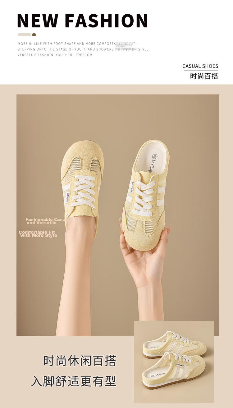 La Chapelle Women's Mesh Breathable Toe-Covered Half-Slip Casual Sneakers 939 Yellow Size 40 2