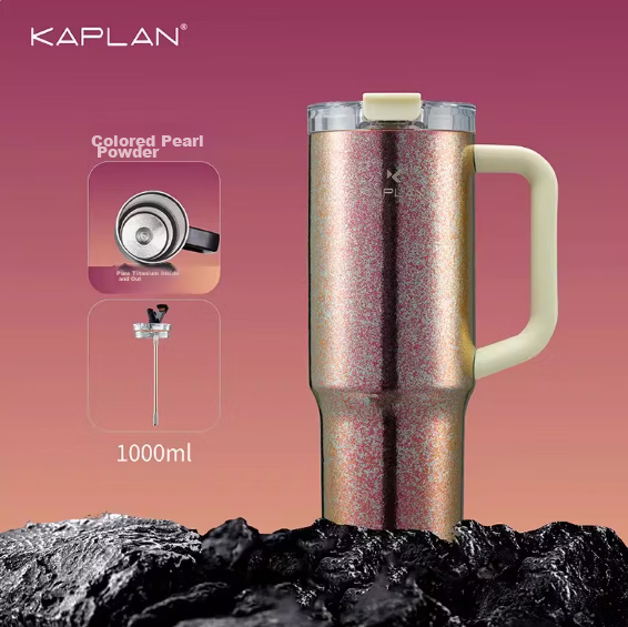 Kapok Ice King Large Capacity Tumbler Coffee Insulated Water Bottle Car Portable [Black Myth Silver] 1