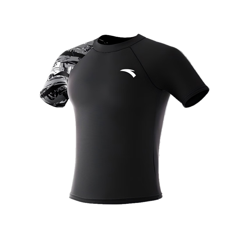 ANTA Men's Professional Quick-Dry Breathable Short-Sleeve Loose Swimming Shirt Black L