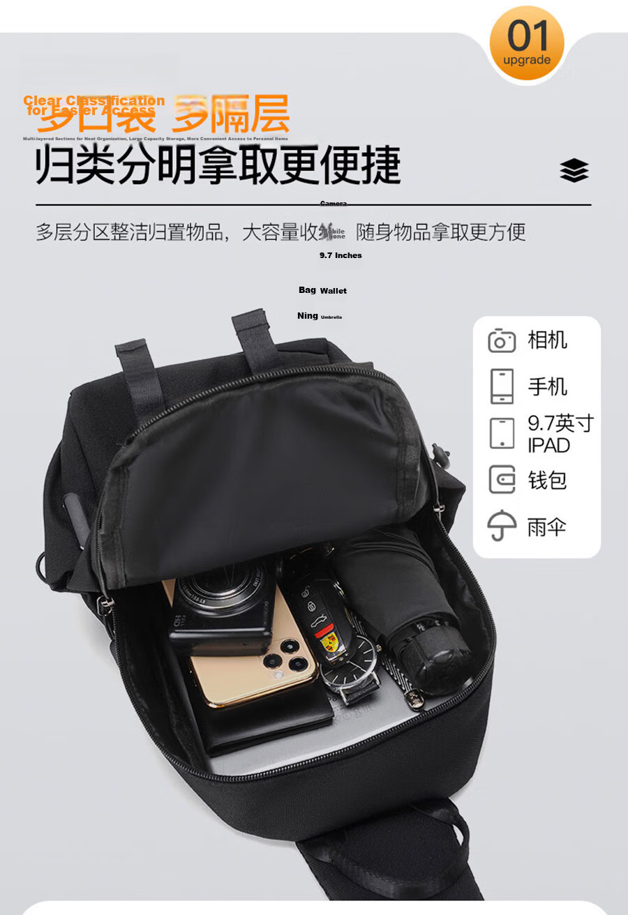 361° Men's Large Capacity Chest Bag Crossbody Sports Commuter Casual Cycling Shoulder Bag Black 7