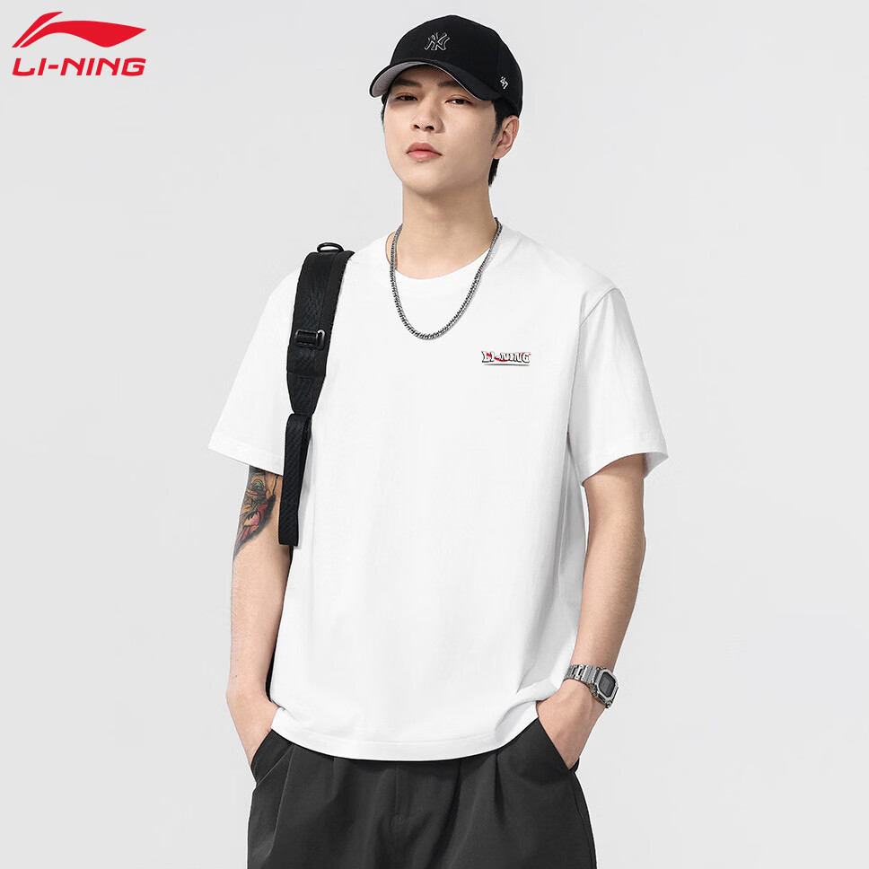 LI-NING Men's Sports T-Shirt Fashion Casual Versatile Short Sleeve Lightweight Breathable Comfortable Skin-Friendly Running Fitness Top