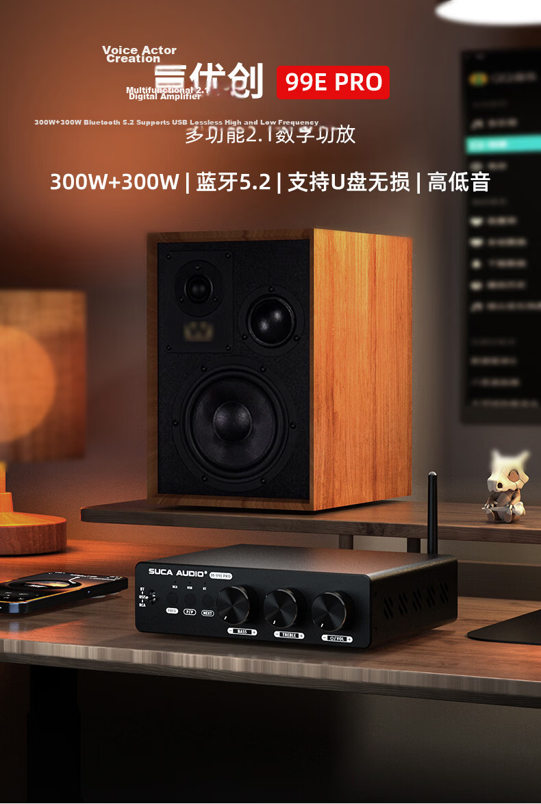 SUCA AUDIO Shengyouchuang 99E PRO High Power Bluetooth 5.2 Digital USB Lossless Playback Compact Home Amplifier 1