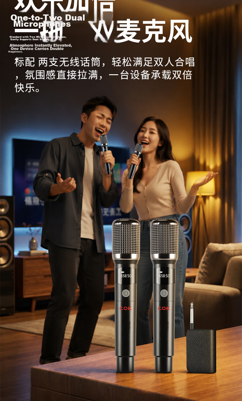 SE SOBAST ST-160S Rechargeable Wireless Handheld Microphone Home KTV Professional Karaoke Conference Host Stage Performance Microphone Universal One-to-Two Black 6