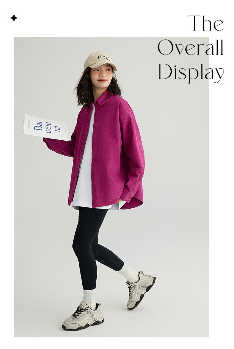 Dme Vintage Washed Spring Elegant Magenta Loose Fit Turndown Collar Long Sleeve Blouse for Women, Purple-Red, Size M 7
