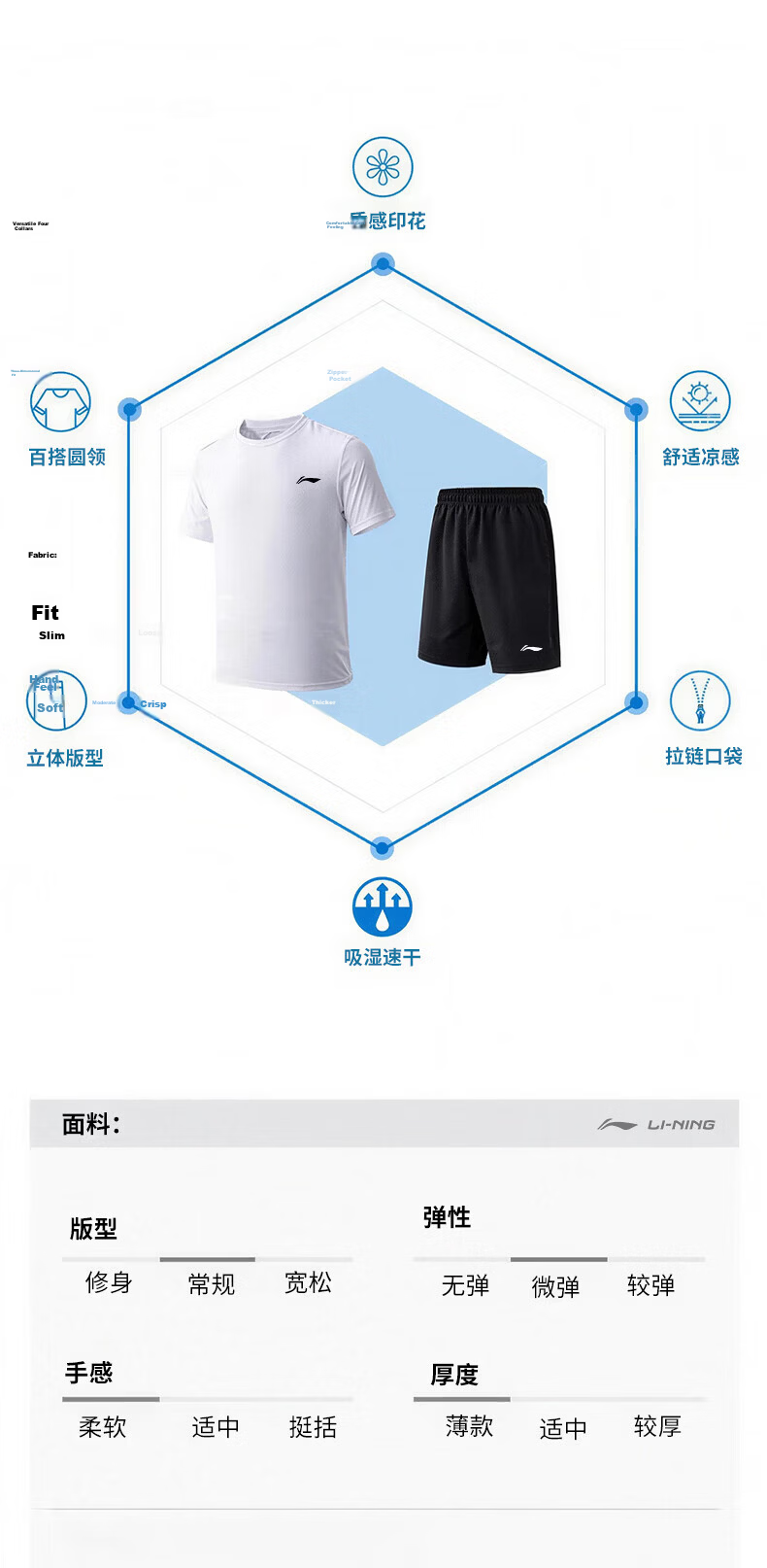Li-Ning Men's Running Sports Set Quick-Dry Ice Silk Short Sleeve and Shorts Summer New Badminton Basketball Fitness Training Suit 7