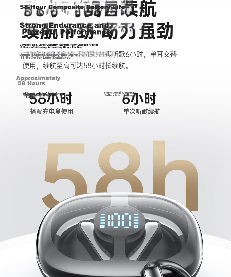 Zhongguo 2026 Latest C2 Smart AI Real-Time Translation Bluetooth Earbuds Bone Conduction Wireless Open-Ear Sports Running Noise-Cancelling Long Battery Life Men's 26