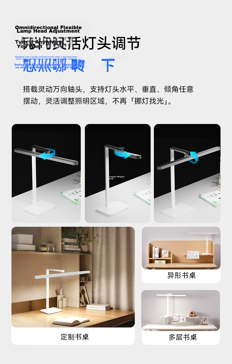 Hongmengzhixuan Desk Lamp, Eye Protection for Study, National AA-Grade, Children's Reading And Writing Lamp, Large Wide Rotatable Lamp Head 6