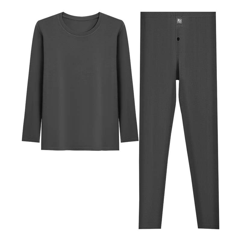 Hodo Men's Underwear with Wool, Thin Warm Base Layer, Round Neck Soft Undershirt Set, Dark Gray
