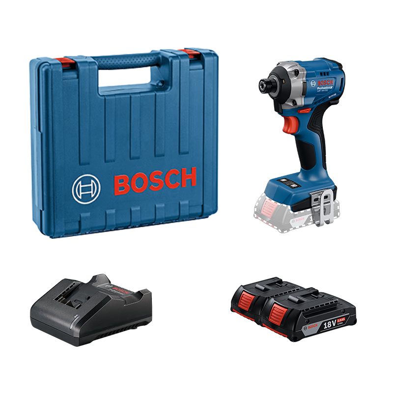 BOSCH Impact Driver Electric Wrench Metalworking Woodworking 18V Lithium Battery GDR 18V-215 Two Batteries One Charger Set