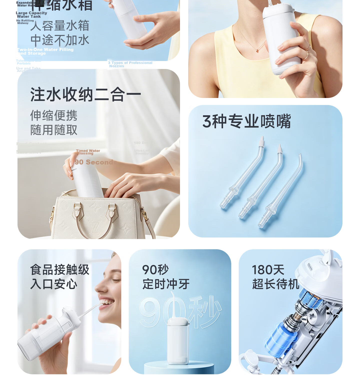 Infly InFan P12 Portable Handheld Water Flosser Electric Ultrasonic Oral Irrigator Dental Cleaner Orthodontic Teeth Washer for Teens Adults Men Women 5