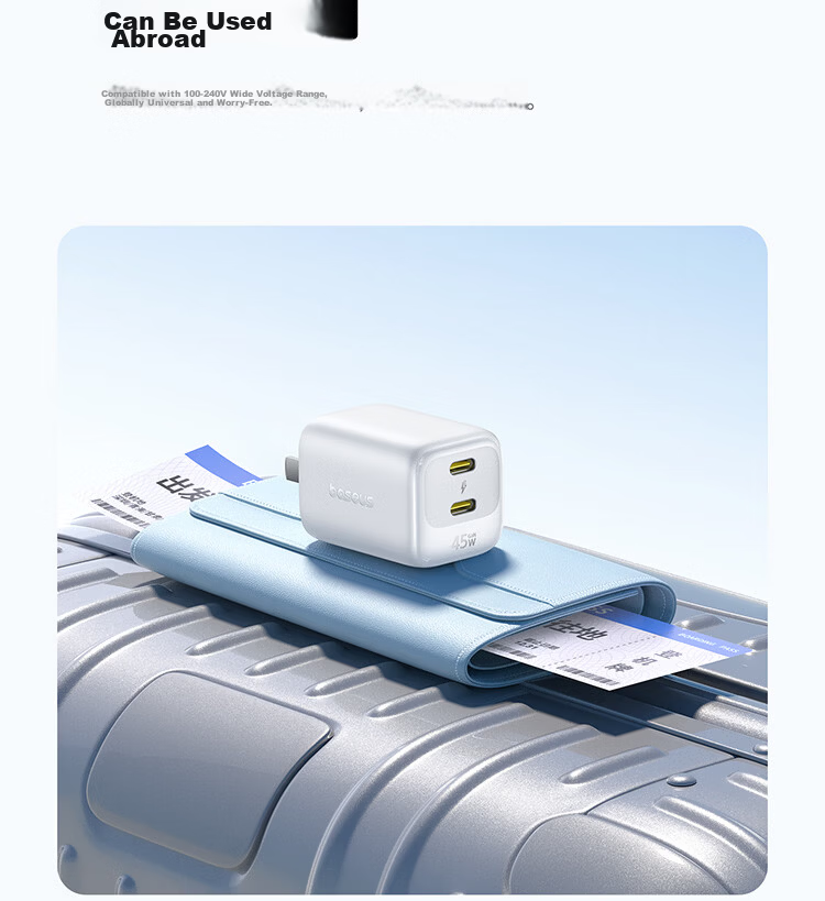 Baseus Mini Ice Charger [Dual C Ports] Apple 17 Charging Head 45W GaN Charger AVS Protocol Dual-Port Fast Charger Compatible with iPhone 17 Pro/16 Huawei Black Plug 24
