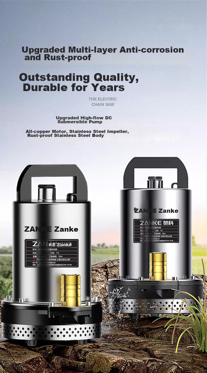 Zanco DC Submersible Pump Agricultural and Household Watering Device Electric Vehicle Water Pump High Lift 24V 1 Inch 1