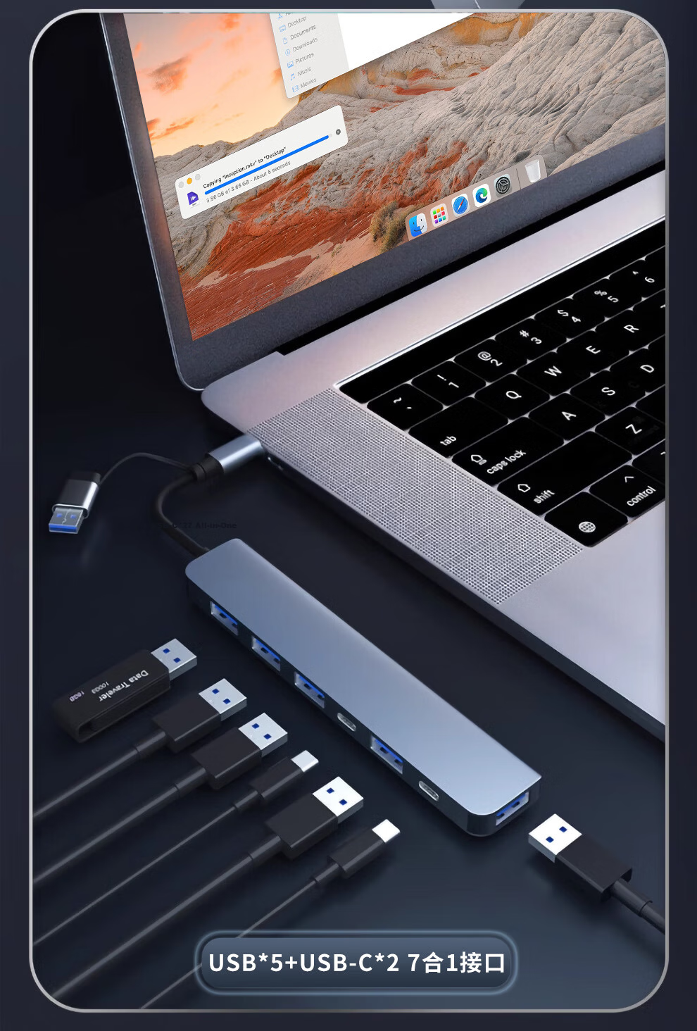 Tengfei Type-C/USB Hub to USB 3.0 Splitter High-Speed 7-Port Hub Multi-Adapter for Laptop Tablet Docking Station 8