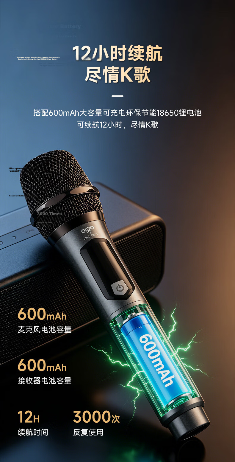 Aigo K132 Rechargeable Lithium Battery Universal Wireless Microphone for Home KTV Singing Hosting Speech Karaoke Conference Speaker Amplifier One-to-One Microphone 8